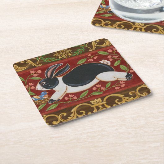 Folk Rabbit Kartonnen Onderzetters (Schuin)