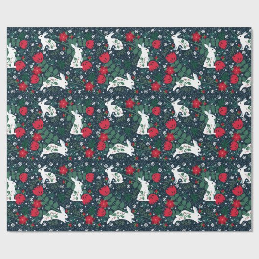 Folk Rabbit Kerstfeestdag Cadeaupapier (Vlak)