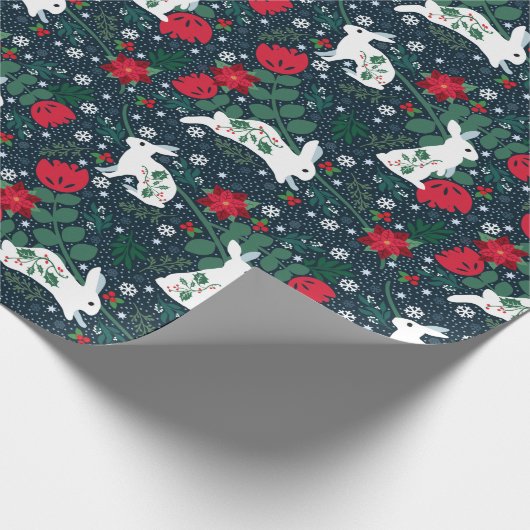 Folk Rabbit Kerstfeestdag Cadeaupapier (Hoek)