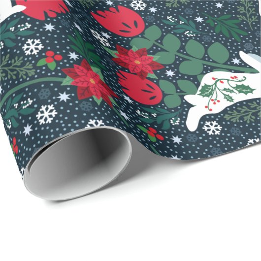 Folk Rabbit Kerstfeestdag Cadeaupapier (Rol Hoek)