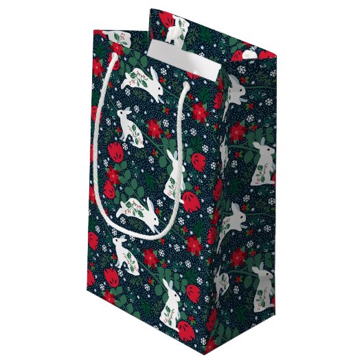 Folk Rabbit Kerstfeestdag Klein Cadeauzakje (Achterkant Gekanteld)