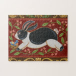 Folk Rabbit Legpuzzel<br><div class="desc">Maak vandaag een modern kunstwerk met een bruine en rode achtergrond. Dit kunstwerk bevat een zwart-wit konijn dat lijkt te lopen. De details in dit afbeelding zijn zeer scherp en levendig. Het is een hedendaags kunststuk dat perfect zal zijn voor elk soort volksthema dat je probeert te vinden.</div>