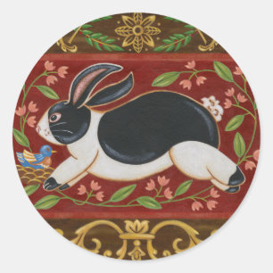 Folk Rabbit Ronde Sticker