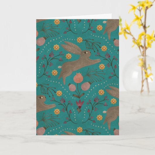 Folk Rabbits Kaart (Gele Bloem)