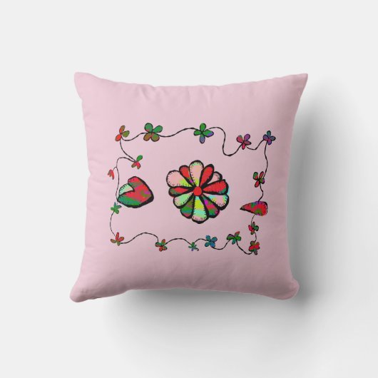 Folk Retro Quaint en Happy Art Kussen (Achterkant)