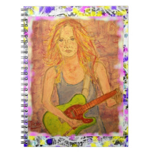 folk rock girl drip schilderij notitieboek