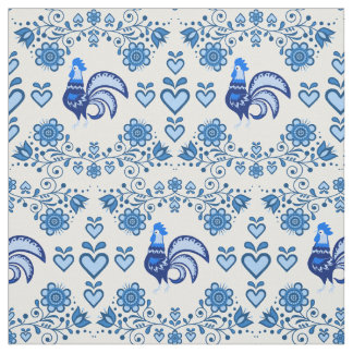 Folk Rooster/Cochmaanblauw/blauw floreel, hart/4 i Stof