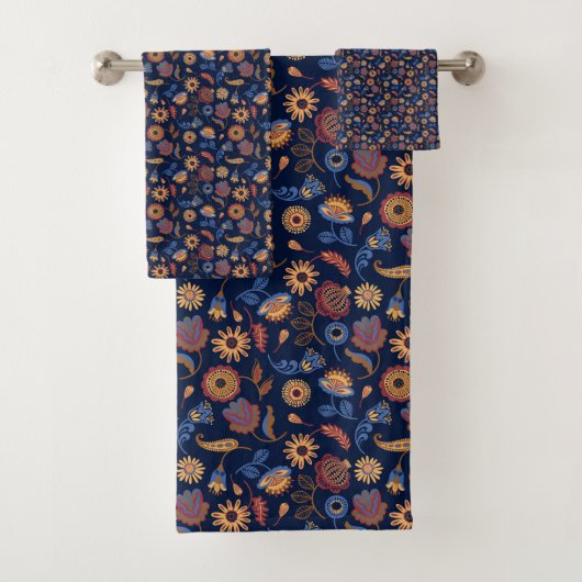Folk Rustic Floral Bad Handdoek (Insitu)