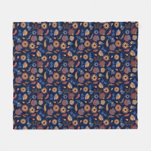 Folk Rustic Floral Fleece Deken (Voorkant (Horizontaal))