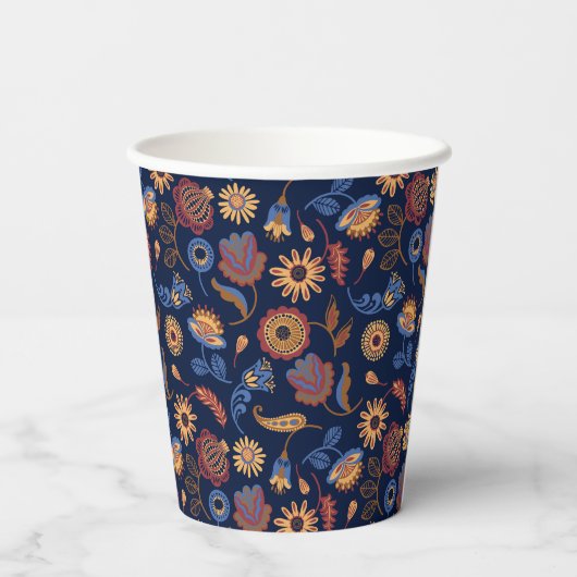 Folk Rustic Floral Papieren Bekers (Achterkant)