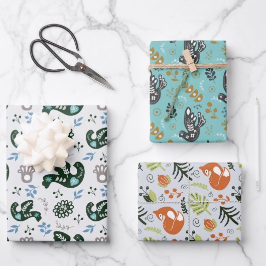 Folk Scandy Zweedse vos set van 3 Inpakpapier Vel (Voorkant)