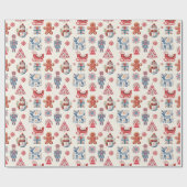 Folk Skandy Kerst Retro  Cadeaupapier (Vlak)