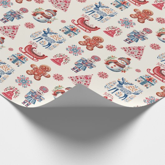 Folk Skandy Kerst Retro  Cadeaupapier (Hoek)