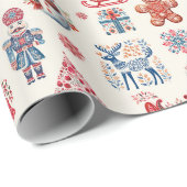 Folk Skandy Kerst Retro  Cadeaupapier (Rol Hoek)
