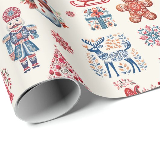 Folk Skandy Kerst Retro  Cadeaupapier (Rol Hoek)