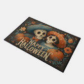 Folk Skull Couple with Pumpkins Happy Halloween Deurmat (Schuin)