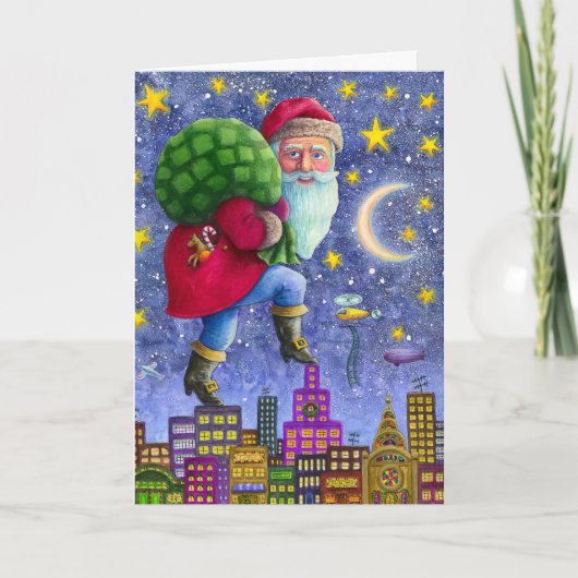 FOLK ST. BEELDSCHERM OP ROOFTOPS MET TANKJE FEESTDAGEN KAART (Voorkant)