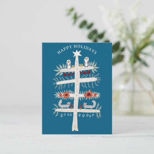 Folk Tree of Life Kerstvakantie CUSTOM Briefkaart (Staand voorkant)