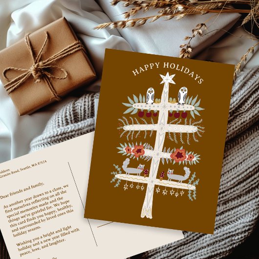 Folk Tree of Life Kerstvakantie CUSTOM Briefkaart