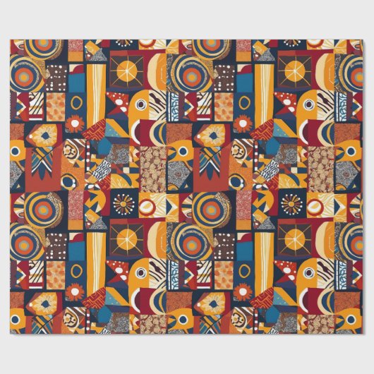 Folk Tribal Art Patchwork Afro-Amerikaanse geschen Cadeaupapier (Vlak)