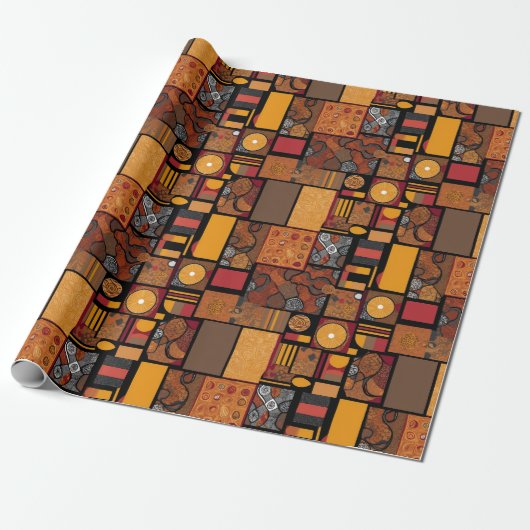 Folk Tribal Rustic Patchwork Afro-Amerikaanse gift Cadeaupapier (Uitgerold)