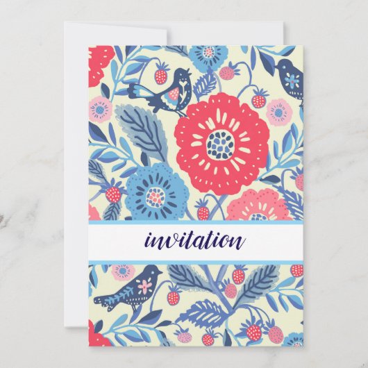 Folk vogel en aardbei ontwerp kaart (Voorkant)