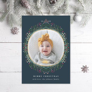 Folk Wildflower Wreatfoto Feestdagenkaart