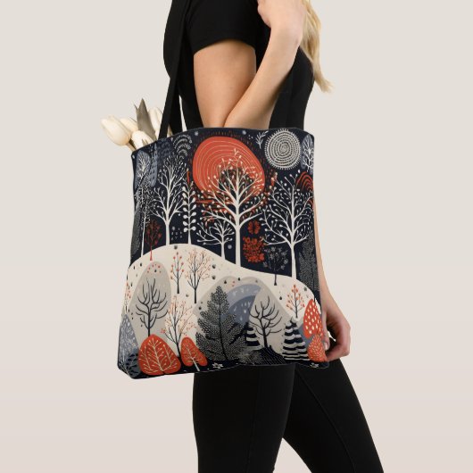 Folk Winter Nacht Landschap Tote Bag (Dichtbij)