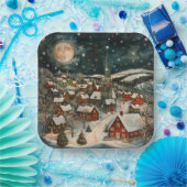 Folk Winter Village Papieren Bordje (Feest)