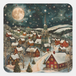 Folk Winter Village Vierkante Sticker