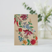 Folkart Bloem Borduurwerk op Linnen Look Backing Briefkaart (Staand voorkant)