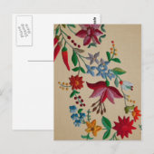 Folkart Bloem Borduurwerk op Linnen Look Backing Briefkaart (Voorkant / Achterkant)