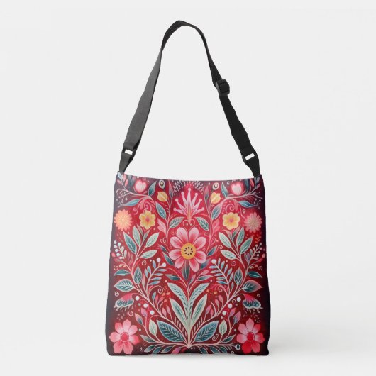 Folkart Bloemen Patroon Crossbody Tas (Achterkant)