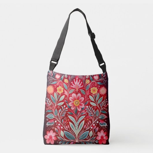 Folkart Bloemen Patroon Crossbody Tas (Voorkant)