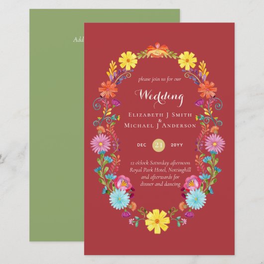 Folkart Bloemenfeest Trouwkaart Boda (Voorkant / Achterkant)