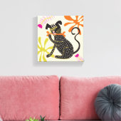 Folkart Boho Abstract Zwarte Hond met de hand gete Canvas Afdruk (Insitu (Woonkamer))