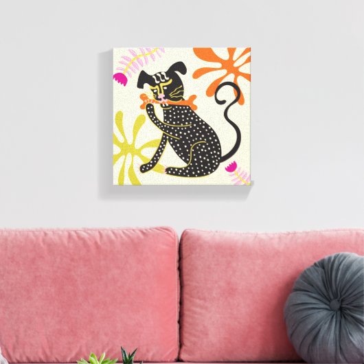 Folkart Boho Abstract Zwarte Hond met de hand gete Canvas Afdruk (Insitu (Woonkamer))