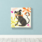 Folkart Boho Abstract Zwarte Hond met de hand gete Canvas Afdruk (Insitu (Houten vloer))