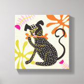 Folkart Boho Abstract Zwarte Hond met de hand gete Canvas Afdruk (Voorkant)