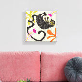 Folkart Boho Abstract Zwarte Kat met de hand getek Canvas Afdruk (Insitu (Woonkamer))