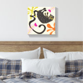 Folkart Boho Abstract Zwarte Kat met de hand getek Canvas Afdruk (Insitu (Slaapkamer))