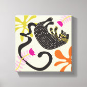 Folkart Boho Abstract Zwarte Kat met de hand getek Canvas Afdruk (Voorkant)