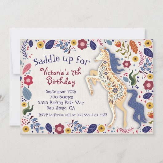 Folkart Boho Horse Verjaardagsfeest uitnodiging (Voorkant)