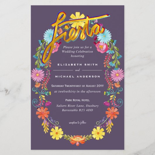Folkart Flower Fiesta Wedding Invitation Boda (Voorkant)