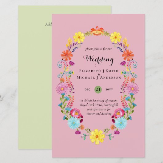 Folkart Flower Fiesta Wedding Invitation Boda (Voorkant / Achterkant)