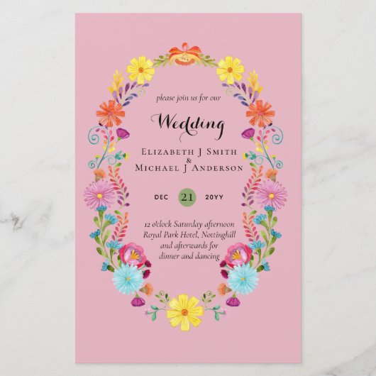 Folkart Flower Fiesta Wedding Invitation Boda (Voorkant)