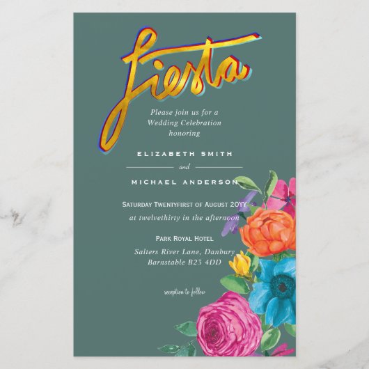 Folkart Flower Fiesta Wedding Invitation Boda (Voorkant)