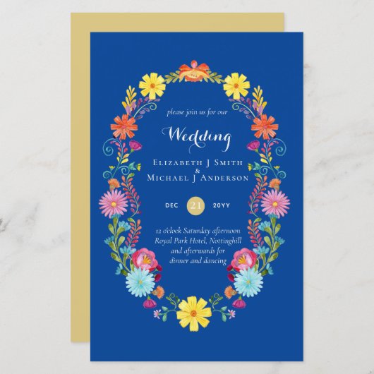 Folkart Flower Fiesta Wedding Invitation Boda (Voorkant / Achterkant)