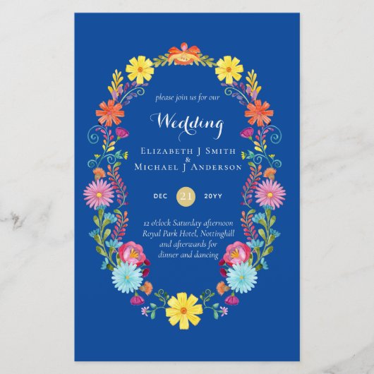 Folkart Flower Fiesta Wedding Invitation Boda (Voorkant)