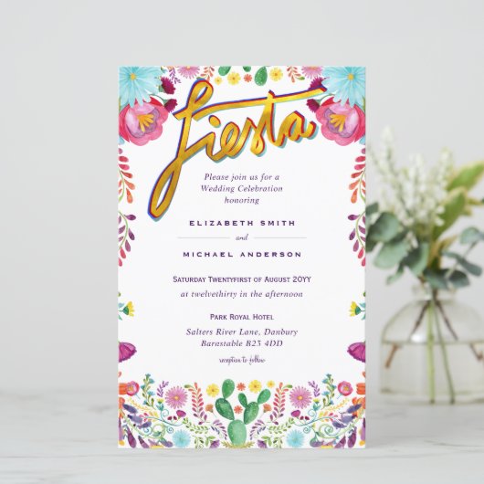 Folkart Flower Fiesta Wedding Invitation Boda (Staand voorkant)
